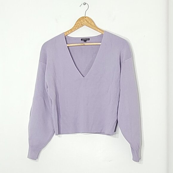 Dynamite Light Purple Puff Sleeve V-Neck Knitted Pullover Sweater Cropped Small - Picture 2 of 12